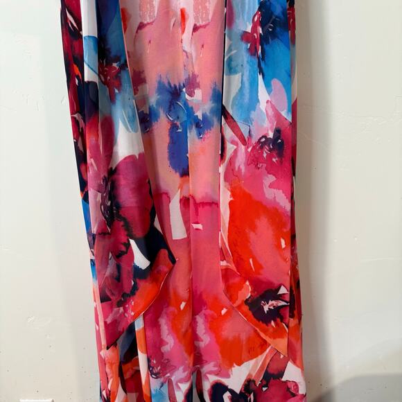 ELIZA J Women's Maxi Dress Chiffon High Neck Bold Watercolor Floral Print NEW 10 - Picture 12 of 12